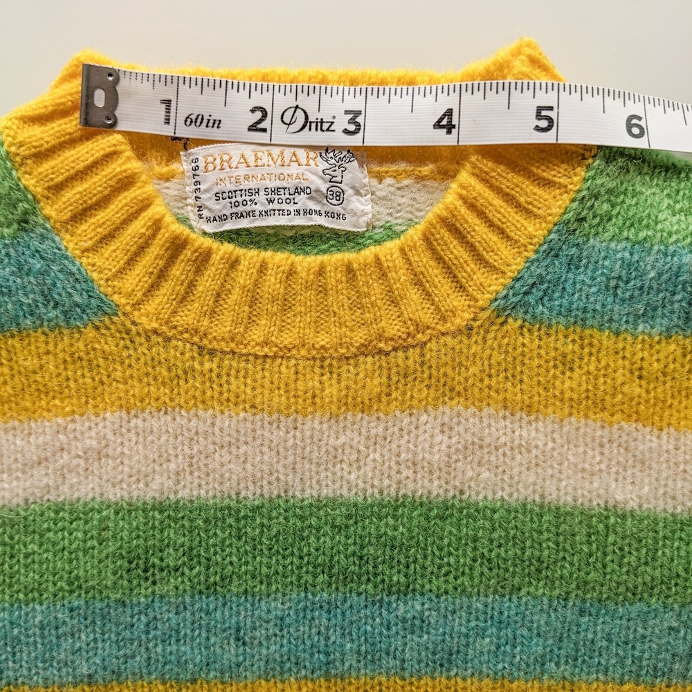 Vintage Braemar Scottish Shetland Wool Sweater Men's 38 Striped Eclectic Grandpa - Picture 14 of 14
